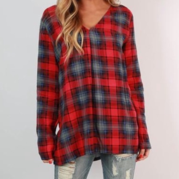 Piko 1988 Tops - Piko 1988 Plaid Print Long Sleeve Pullover Top‎